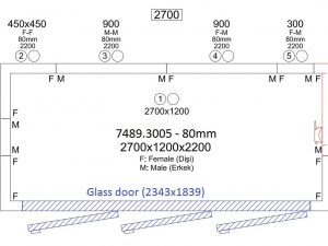 Kühlzelle 2700x1200x2200 mm mit 3 Glastüren